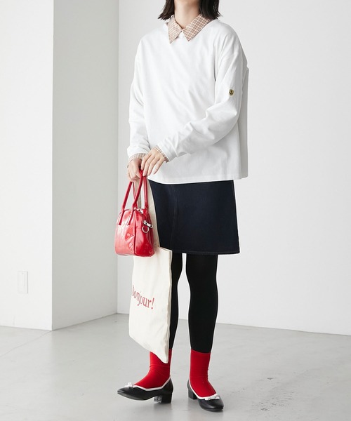 BONLECILL（ボンルシール）の「【選べるサイズ】無地/ボーダーアソート マリン刺繍ボートネックプルオーバーロンT（Tシャツ/カットソー・レディース・ブラック/オフホワイト/レッド系1/ネイビー系2/ネイビー系1・M/L/S）」の22枚目の写真