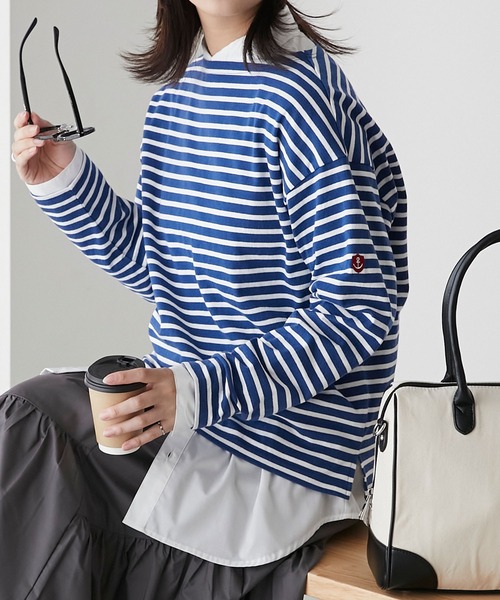 BONLECILL（ボンルシール）の「【選べるサイズ】無地/ボーダーアソート マリン刺繍ボートネックプルオーバーロンT（Tシャツ/カットソー・レディース・ブラック/オフホワイト/レッド系1/ネイビー系2/ネイビー系1・M/L/S）」の8枚目の写真