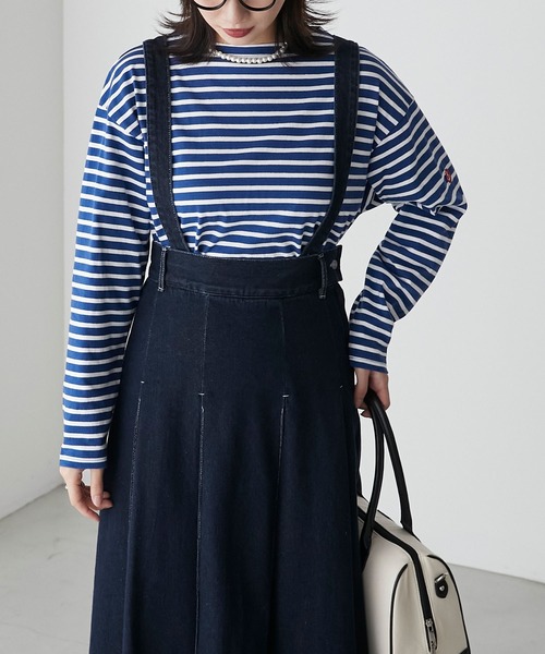 BONLECILL（ボンルシール）の「【選べるサイズ】無地/ボーダーアソート マリン刺繍ボートネックプルオーバーロンT（Tシャツ/カットソー・レディース・ブラック/オフホワイト/レッド系1/ネイビー系2/ネイビー系1・M/L/S）」の9枚目の写真