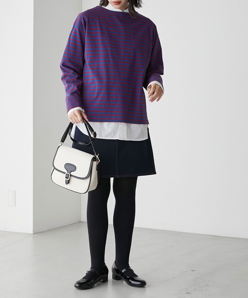 BONLECILL（ボンルシール）の「【選べるサイズ】無地/ボーダーアソート マリン刺繍ボートネックプルオーバーロンT（Tシャツ/カットソー・レディース・ブラック/オフホワイト/レッド系1/ネイビー系2/ネイビー系1・M/L/S）」の11枚目の写真