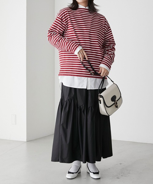 BONLECILL（ボンルシール）の「【選べるサイズ】無地/ボーダーアソート マリン刺繍ボートネックプルオーバーロンT（Tシャツ/カットソー・レディース・ブラック/オフホワイト/レッド系1/ネイビー系2/ネイビー系1・M/L/S）」の13枚目の写真