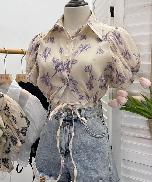 gossip！ロサンゼルス（ゴシップロサンゼルス）の「YUGA　パフスリーブ　ショートトップス（シャツ/ブラウス・レディース・ブラック/グリーン/ブラック系その他/パープル/ホワイト・FREE）」の5枚目の写真