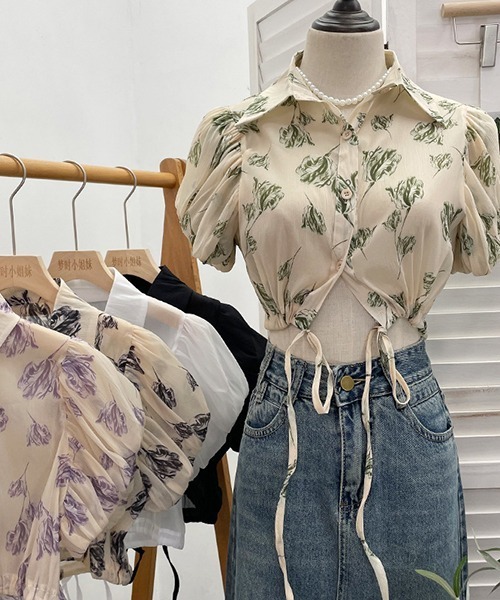gossip！ロサンゼルス（ゴシップロサンゼルス）の「YUGA　パフスリーブ　ショートトップス（シャツ/ブラウス・レディース・ブラック/グリーン/ブラック系その他/パープル/ホワイト・FREE）」の4枚目の写真
