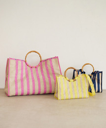 SM　BAMBOO BOOK TOTE　ラフィアストライプレモン　レスポ LeSportsac（レスポートサック）の「SM BAMBOO BOOK TOTE