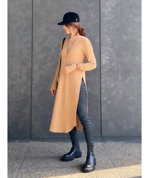 JAPANMADEワッフルスリットロングカットソー