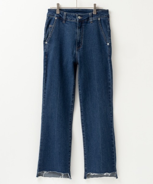 NAVY(ネイビー)の「GOOD STYLE JEANS 裾フリンジセミフレアパンツ(デニムパンツ・レディース・ブルー/ワンウォッシュ/ネイビー・S/M/L)」の3枚目の写真