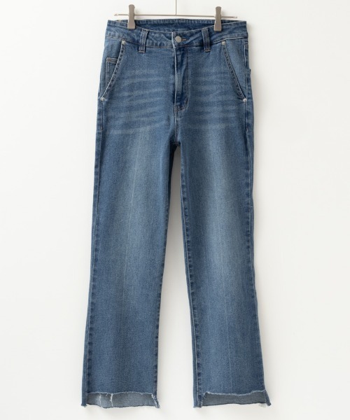 NAVY(ネイビー)の「GOOD STYLE JEANS 裾フリンジセミフレアパンツ(デニムパンツ・レディース・ブルー/ワンウォッシュ/ネイビー・S/M/L)」の2枚目の写真