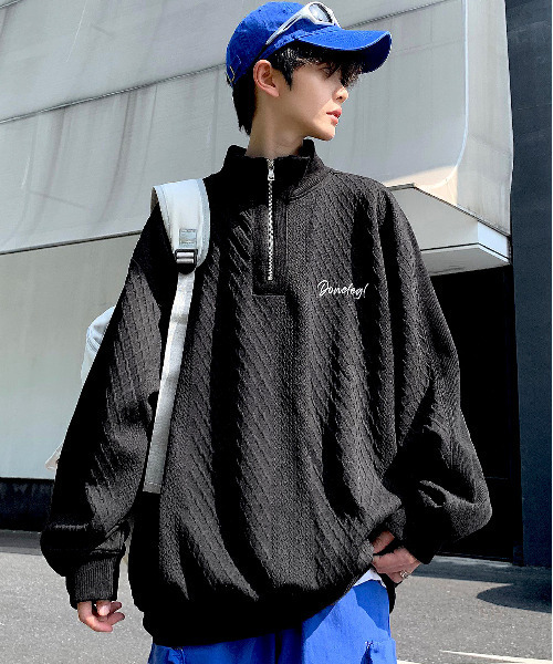 【セール】【neos -addictive design-】ルーズシルエット ケーブル調 ワンポイント刺繍 ハーフジップ スウェット アノラック（スウェット）｜neos（ネオス） 5,261円