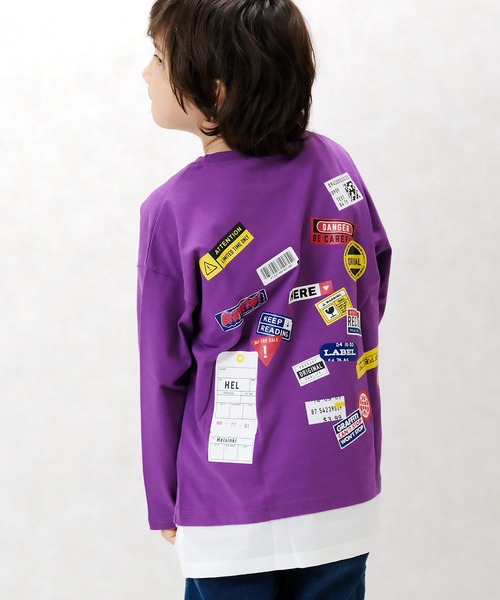 ZI-ON（ジーオン）の「USコットンフェイクレイヤードBIGロンT（Tシャツ/カットソー・キッズ・ダークグリーン/ベージュ/ホワイト系その他/オフホワイト/パープル/杢グレー/ブラック系その他/ブラック・130cm/140cm/150cm/160cm/120cm/110cm）」の8枚目の写真