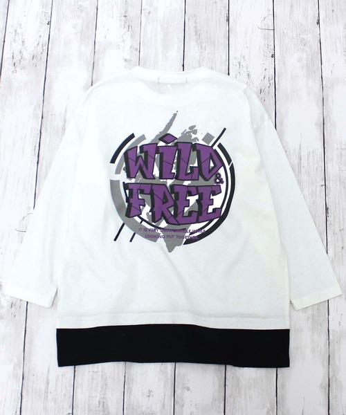 ZI-ON（ジーオン）の「USコットンフェイクレイヤードBIGロンT（Tシャツ/カットソー・キッズ・ダークグリーン/ベージュ/ホワイト系その他/オフホワイト/パープル/杢グレー/ブラック系その他/ブラック・130cm/140cm/150cm/160cm/120cm/110cm）」の2枚目の写真