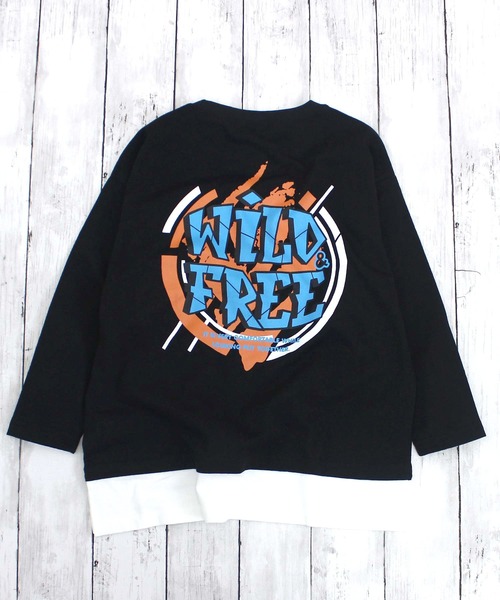 ZI-ON（ジーオン）の「USコットンフェイクレイヤードBIGロンT（Tシャツ/カットソー・キッズ・ダークグリーン/ベージュ/ホワイト系その他/オフホワイト/パープル/杢グレー/ブラック系その他/ブラック・130cm/140cm/150cm/160cm/120cm/110cm）」の4枚目の写真