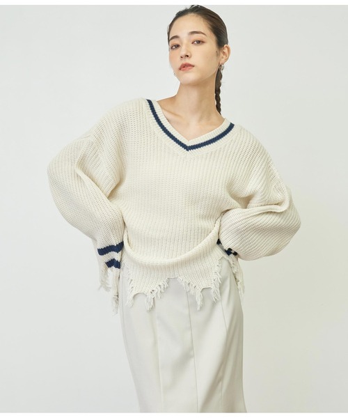 ANAP(アナップ)の「ダメージラインニットトップス【親子お揃い】(ニット/セーター・レディース・グリーン/アイボリー/ブラック・FREE)」の6枚目の写真