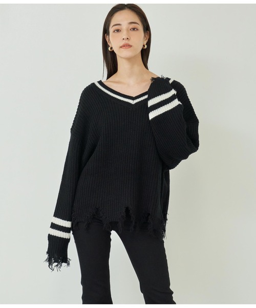 ANAP(アナップ)の「ダメージラインニットトップス【親子お揃い】(ニット/セーター・レディース・グリーン/アイボリー/ブラック・FREE)」の12枚目の写真