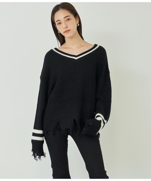 ANAP(アナップ)の「ダメージラインニットトップス【親子お揃い】(ニット/セーター・レディース・グリーン/アイボリー/ブラック・FREE)」の13枚目の写真