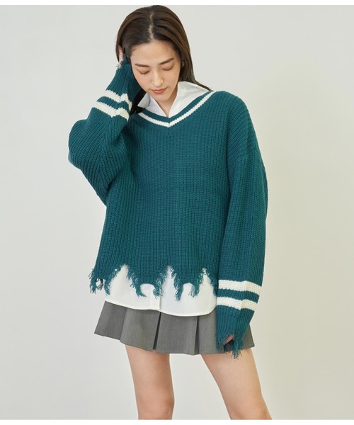 ANAP(アナップ)の「ダメージラインニットトップス【親子お揃い】(ニット/セーター・レディース・グリーン/アイボリー/ブラック・FREE)」の18枚目の写真