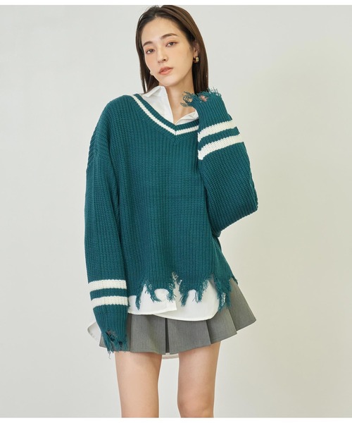 ANAP(アナップ)の「ダメージラインニットトップス【親子お揃い】(ニット/セーター・レディース・グリーン/アイボリー/ブラック・FREE)」の21枚目の写真