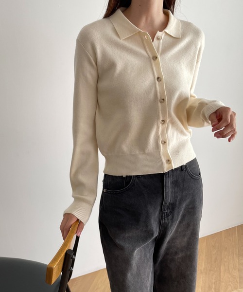 CANAL JEAN（キャナルジーン）の「El mar　ポロニットカーディガン（カーディガン/ボレロ・レディース・アイボリー/ブラック・ONE SIZE）」の2枚目の写真