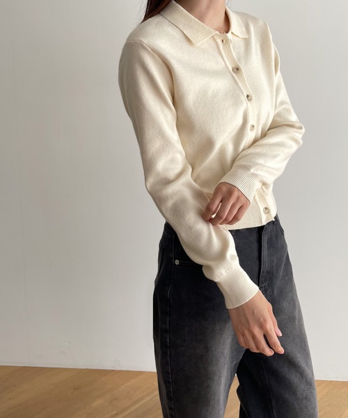 CANAL JEAN（キャナルジーン）の「El mar　ポロニットカーディガン（カーディガン/ボレロ・レディース・アイボリー/ブラック・ONE SIZE）」の3枚目の写真