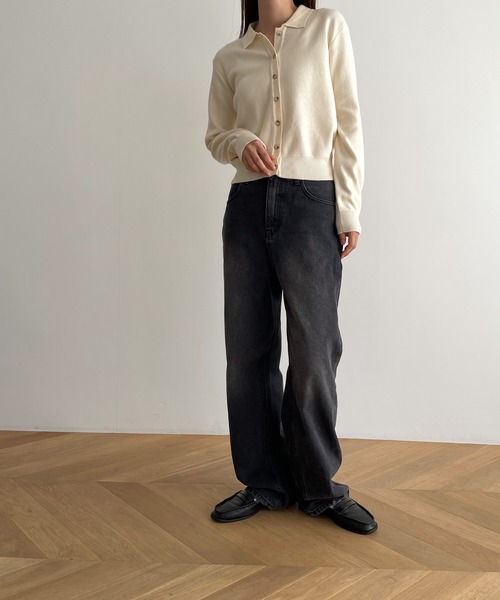 CANAL JEAN（キャナルジーン）の「El mar　ポロニットカーディガン（カーディガン/ボレロ・レディース・アイボリー/ブラック・ONE SIZE）」の5枚目の写真