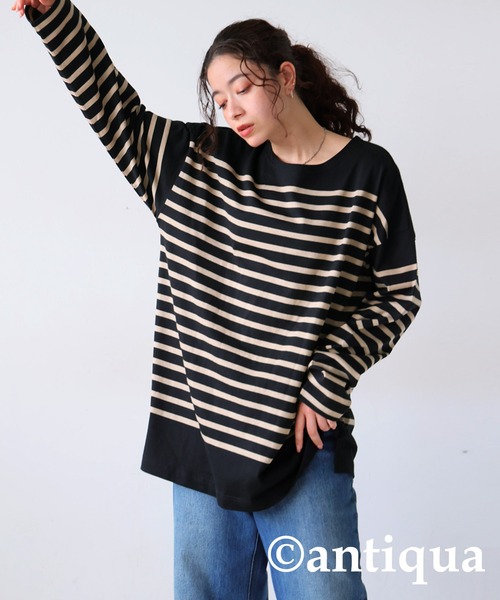 antiqua(アンティカ)の「バスク素材ボーダーロングTシャツ(Tシャツ/カットソー・レディース・ベージュ・FREE)」の12枚目の写真
