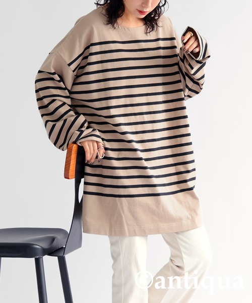 antiqua(アンティカ)の「バスク素材ボーダーロングTシャツ(Tシャツ/カットソー・レディース・ベージュ・FREE)」の17枚目の写真