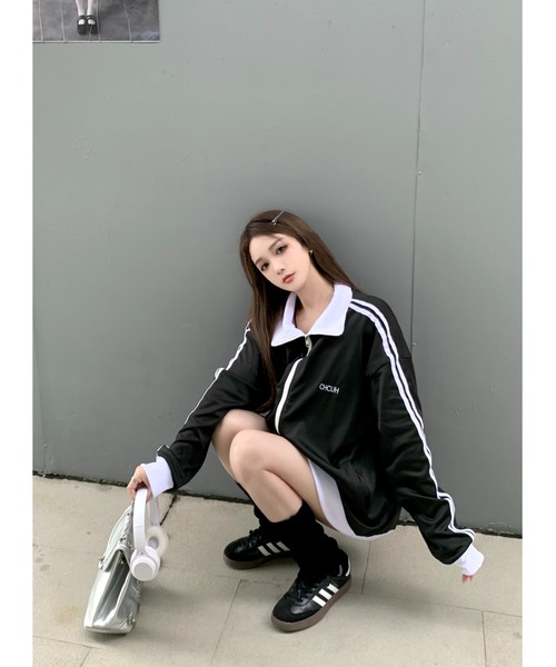 DEVICE（デバイス）の「ダブルライン バイカラーリブ トラックジャケット ジャージ（ジャージ・レディース・ブラック×ホワイト/ホワイト系その他・FREE）」の16枚目の写真