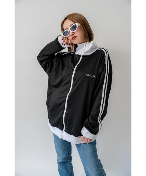 DEVICE（デバイス）の「ダブルライン バイカラーリブ トラックジャケット ジャージ（ジャージ・レディース・ブラック×ホワイト/ホワイト系その他・FREE）」の4枚目の写真