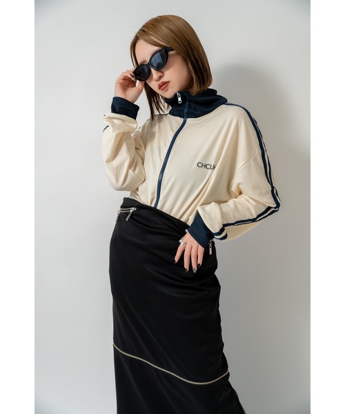 DEVICE（デバイス）の「ダブルライン バイカラーリブ トラックジャケット ジャージ（ジャージ・レディース・ブラック×ホワイト/ホワイト系その他・FREE）」の8枚目の写真