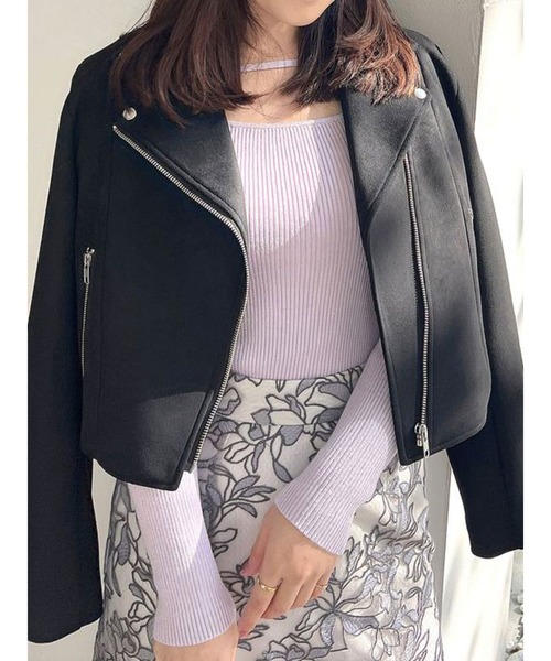 MERCURYDUO(マーキュリーデュオ)の「フェイクスエードコンパクトライダースジャケット(ライダースジャケット・レディース・アイボリー/ブラック/ライトグレー/ベージュ/チャコールグレー・X-SMALL/FREE)」の3枚目の写真