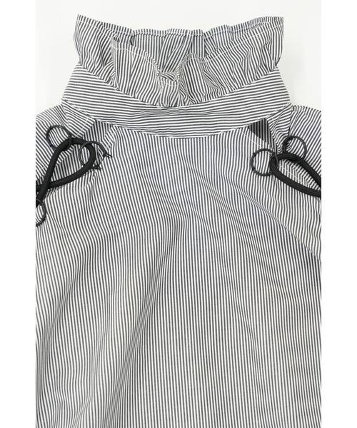 Uenui（ウニュイ）の「レースアップ ラッフルネック シャツ ブラウス フリル ストライプ（シャツ/ブラウス・レディース・ブルー/ブラック・FREE）」の15枚目の写真