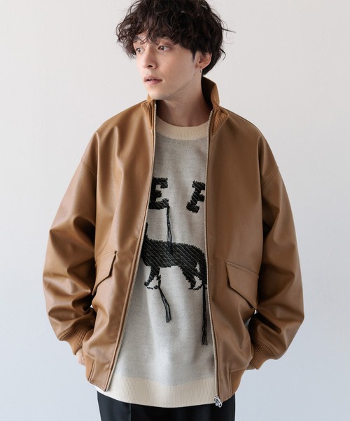 ヴィンテージライク/シンセティックレザーブルゾン（ブルゾン
