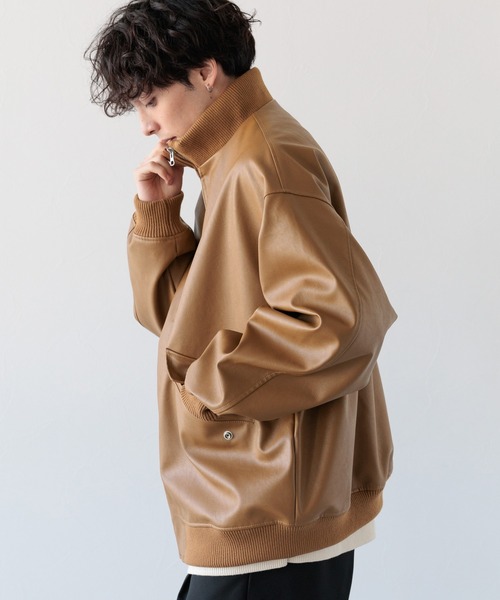 ジャケット・アウター vintage realleather jacket / hood jacket RAGEBLUE（レイジブルー）の「シンセティックレザー/スタンドリブ