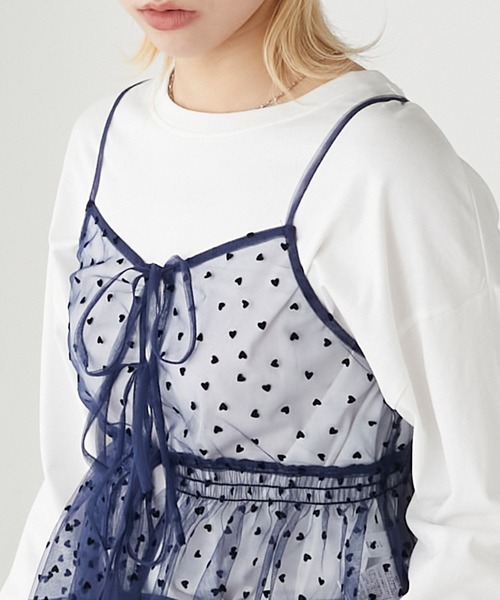 BONLECILL（ボンルシール）の「ハートチュールリボンキャミソールビスチェ（キャミソール・レディース・アイボリー/モカ/ネイビー/ブラック/カーキ・FREE）」の5枚目の写真