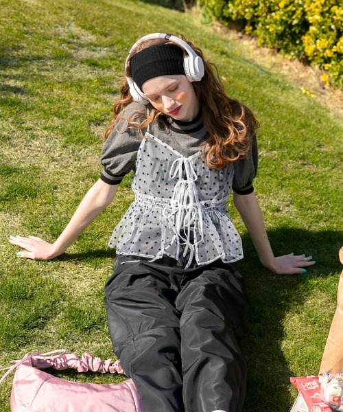 BONLECILL（ボンルシール）の「ハートチュールリボンキャミソールビスチェ（キャミソール・レディース・アイボリー/モカ/ネイビー/ブラック/カーキ・FREE）」の6枚目の写真