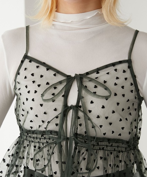 BONLECILL（ボンルシール）の「ハートチュールリボンキャミソールビスチェ（キャミソール・レディース・アイボリー/モカ/ネイビー/ブラック/カーキ・FREE）」の12枚目の写真