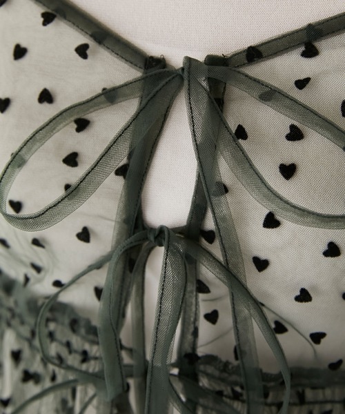 BONLECILL（ボンルシール）の「ハートチュールリボンキャミソールビスチェ（キャミソール・レディース・アイボリー/モカ/ネイビー/ブラック/カーキ・FREE）」の13枚目の写真