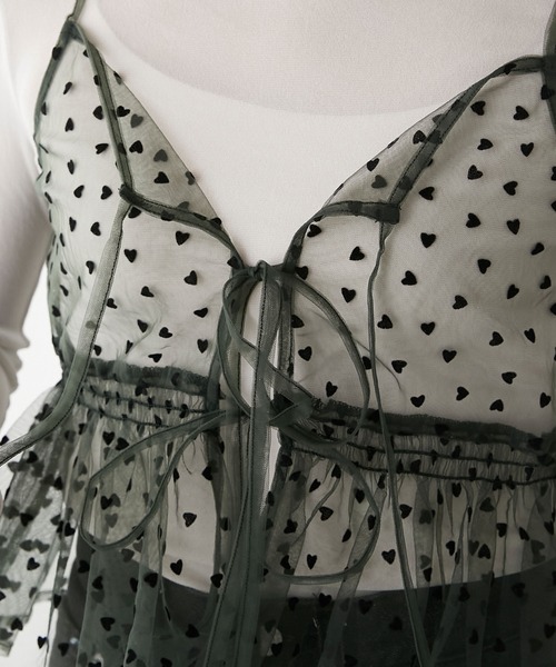 BONLECILL（ボンルシール）の「ハートチュールリボンキャミソールビスチェ（キャミソール・レディース・アイボリー/モカ/ネイビー/ブラック/カーキ・FREE）」の14枚目の写真