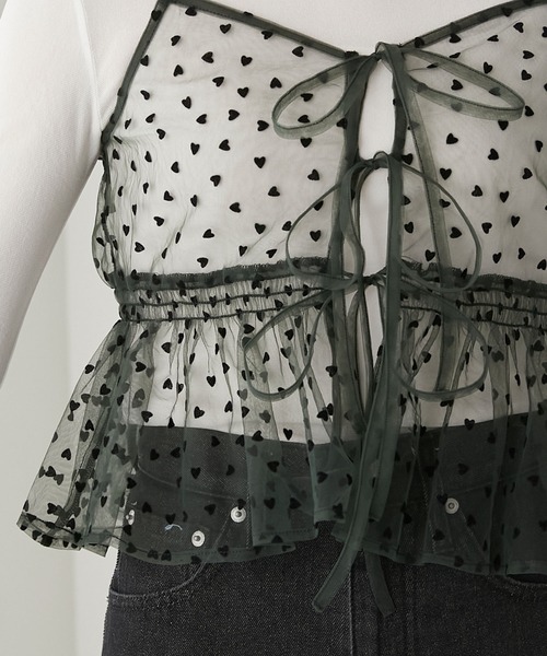 BONLECILL（ボンルシール）の「ハートチュールリボンキャミソールビスチェ（キャミソール・レディース・アイボリー/モカ/ネイビー/ブラック/カーキ・FREE）」の15枚目の写真
