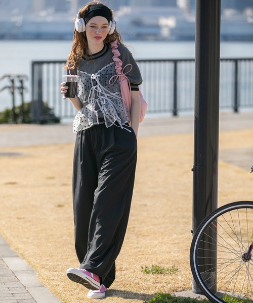 BONLECILL（ボンルシール）の「ハートチュールリボンキャミソールビスチェ（キャミソール・レディース・アイボリー/モカ/ネイビー/ブラック/カーキ・FREE）」の20枚目の写真