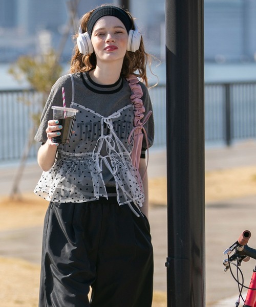 BONLECILL（ボンルシール）の「ハートチュールリボンキャミソールビスチェ（キャミソール・レディース・アイボリー/モカ/ネイビー/ブラック/カーキ・FREE）」の19枚目の写真