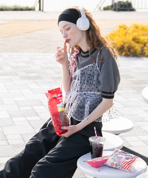 BONLECILL（ボンルシール）の「ハートチュールリボンキャミソールビスチェ（キャミソール・レディース・アイボリー/モカ/ネイビー/ブラック/カーキ・FREE）」の21枚目の写真