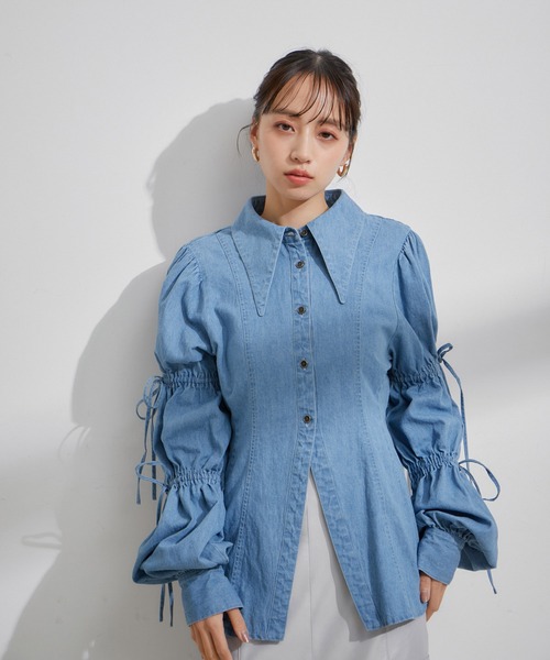 VIS（ビス）の「【洗える】デニムシャツブラウス（シャツ/ブラウス・レディース・サックスブルー/ブルー系その他4・FREE）」の6枚目の写真