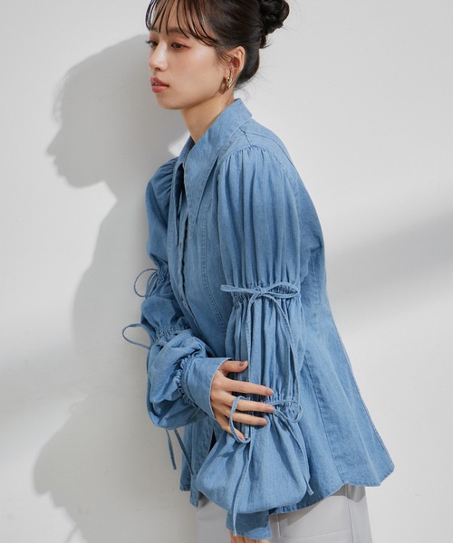 VIS（ビス）の「【洗える】デニムシャツブラウス（シャツ/ブラウス・レディース・サックスブルー/ブルー系その他4・FREE）」の7枚目の写真