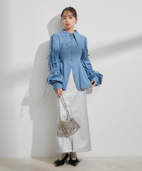 VIS（ビス）の「【洗える】デニムシャツブラウス（シャツ/ブラウス・レディース・サックスブルー/ブルー系その他4・FREE）」の9枚目の写真