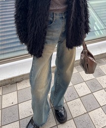 ヴィンテージライクデニム / vintage like denim フレア ルーズ ハイウエスト ハイライズ デニムパンツ ビンテージ ウォッシュ ワイド ブルー ブラック 色落ち