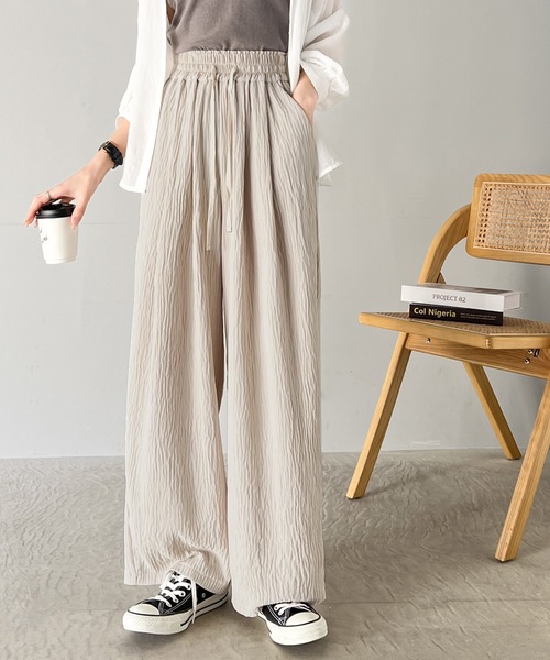 セール】大人の上品見え。ダブルタックワイドストレートパンツ（その他