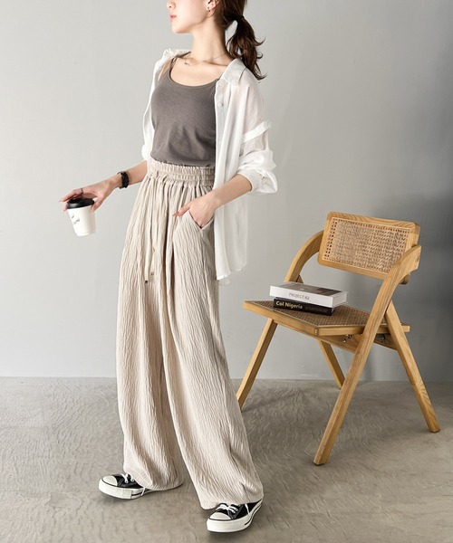 セール】大人の上品見え。ダブルタックワイドストレートパンツ（その他