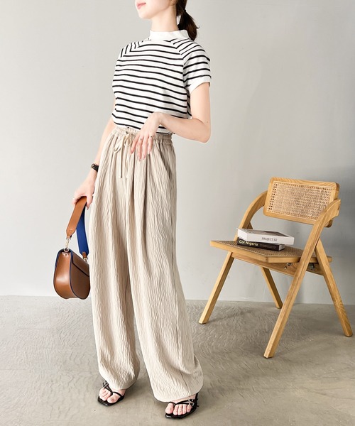 セール】大人の上品見え。ダブルタックワイドストレートパンツ（その他