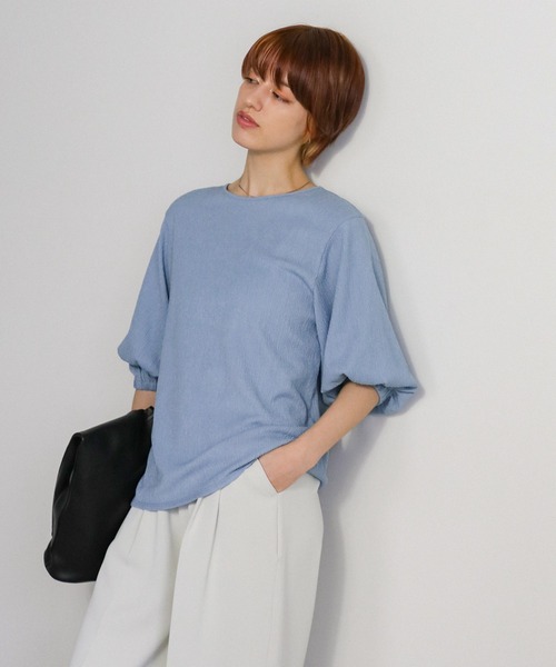 select MOCA(セレクトモカ)の「クラッシュジャガードパフスリーブトップス(Tシャツ/カットソー・レディース・サックスブルー/ブラック/アイボリー・FREE)」の22枚目の写真