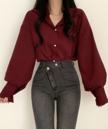 ボリューム袖シャツブラウス バルーン袖ブラウス　韓国ファッション